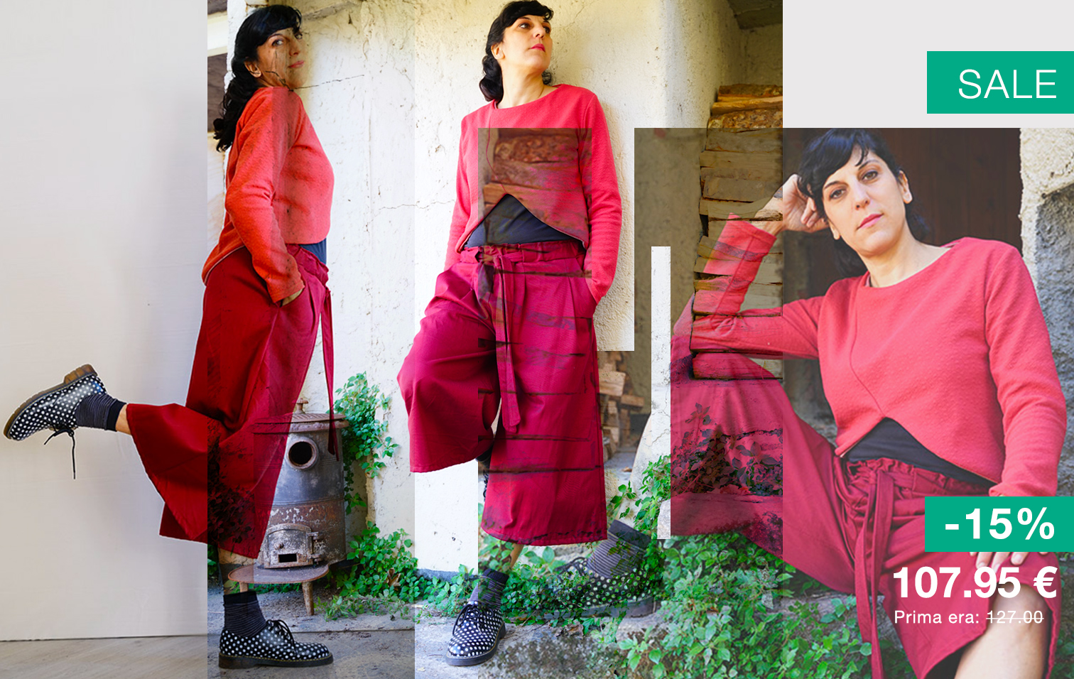 pantaloni in stile samurai di colore rosso in offerta 
